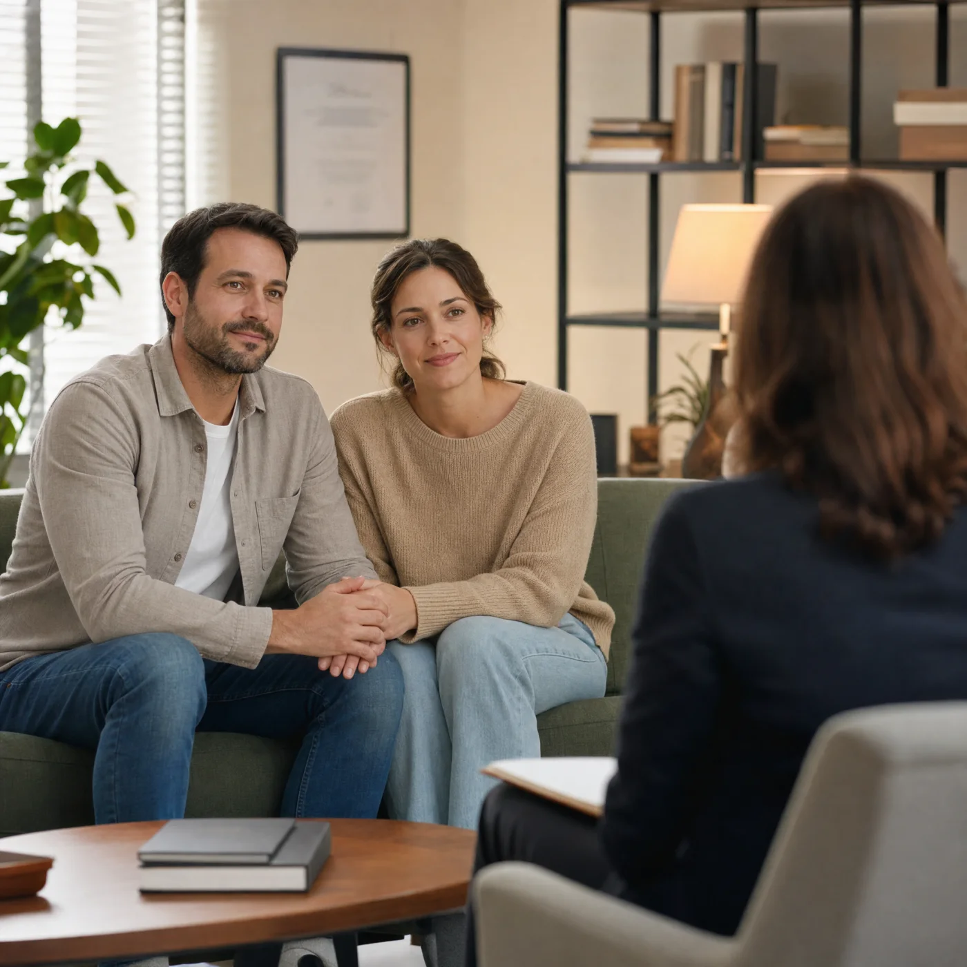 A couple in a counseling session with their therapist at The Shift in Huffman, TX