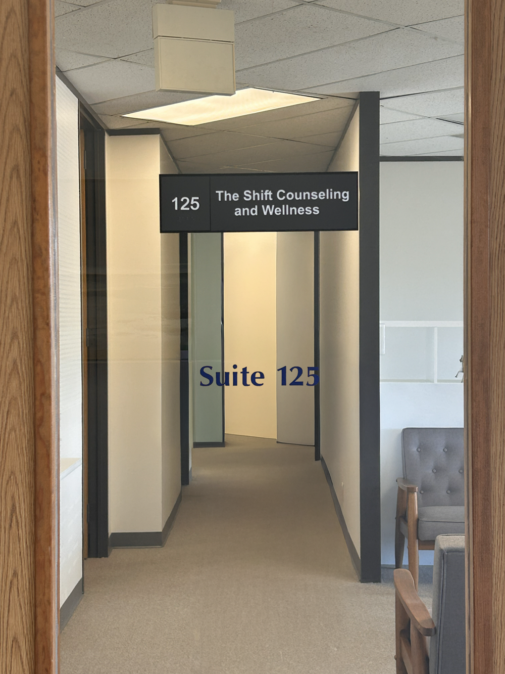 The Shift Counseling and Wellness, Suite 125 entrance at the FM 1960 East office in Humble, TX, serving Huffman clients in person and virtually