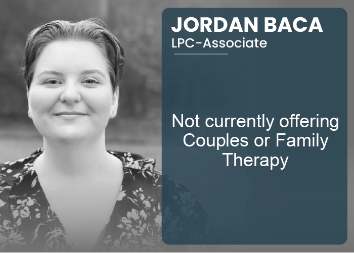 Jordan Baca, LPC-Associate, smiling, not currently offering Couples or Family Therapy, The Shift counseling service.