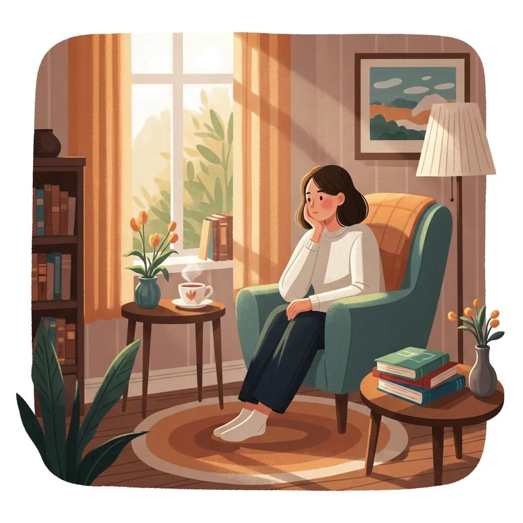 A serene room with a person reflecting on mental health, emphasizing the importance of recognizing depression signs