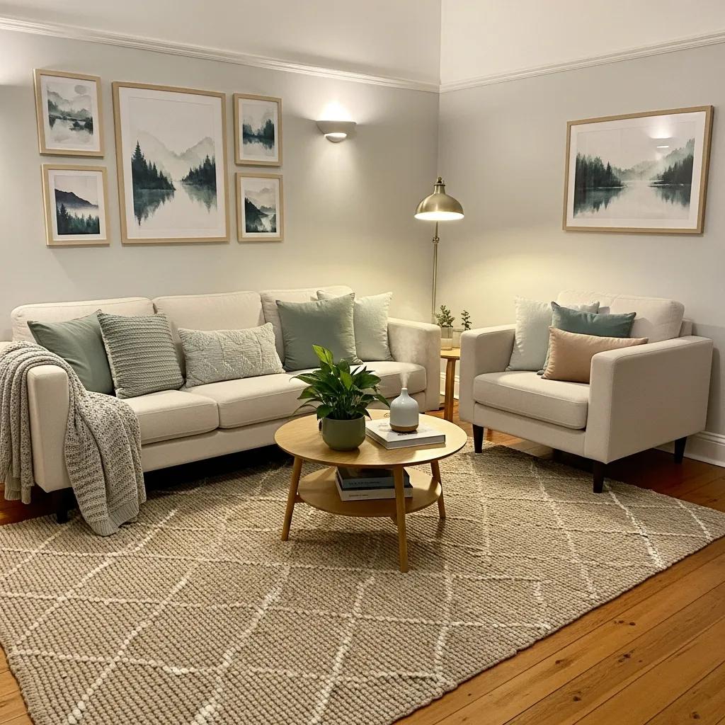 Calm therapy room designed for trauma recovery, featuring comfortable seating and soothing decor