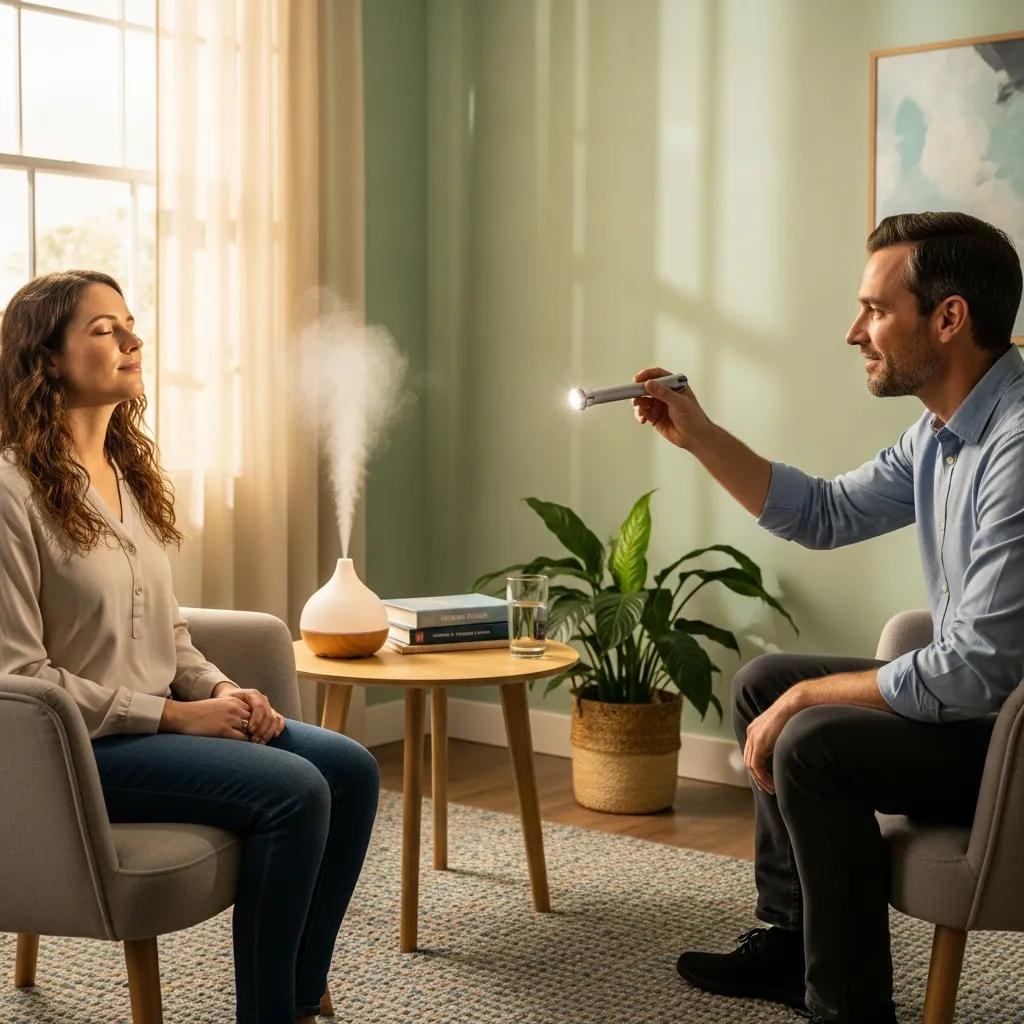 Client and therapist in an EMDR therapy session, showcasing the therapeutic process and environment