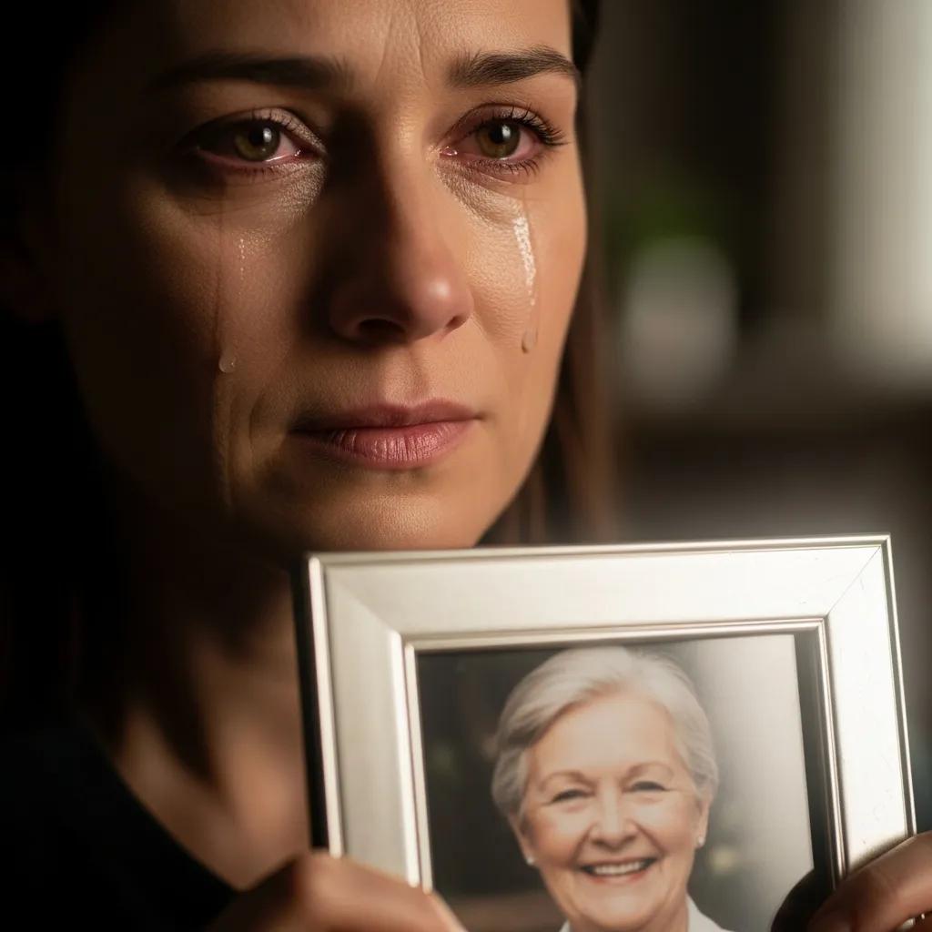 Close-up of a person experiencing grief while holding a photo of a loved one