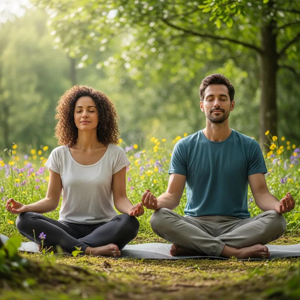 Couple meditating together, highlighting emotional regulation and intimacy in ADHD relationships