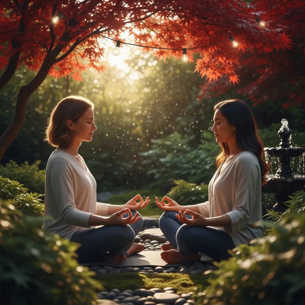 Couple practicing mindfulness in a serene environment, emphasizing practical anger management techniques for emotional regulation