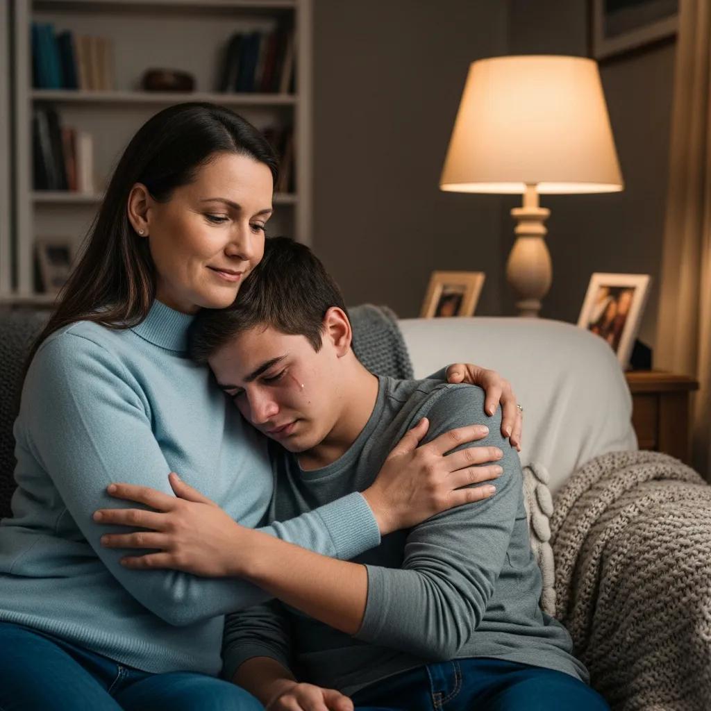 Family member providing emotional support to someone grieving, highlighting the importance of care during complicated grief