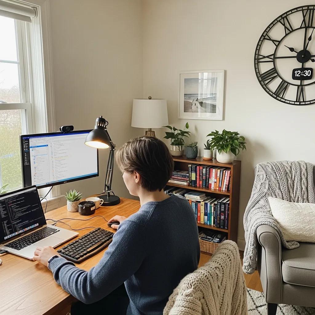 Home office setup illustrating challenges of boundary setting in remote work