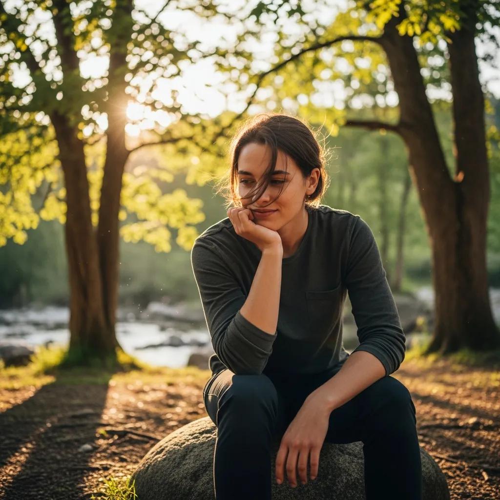 Individual reflecting on emotions in a peaceful outdoor setting, representing signs of depression
