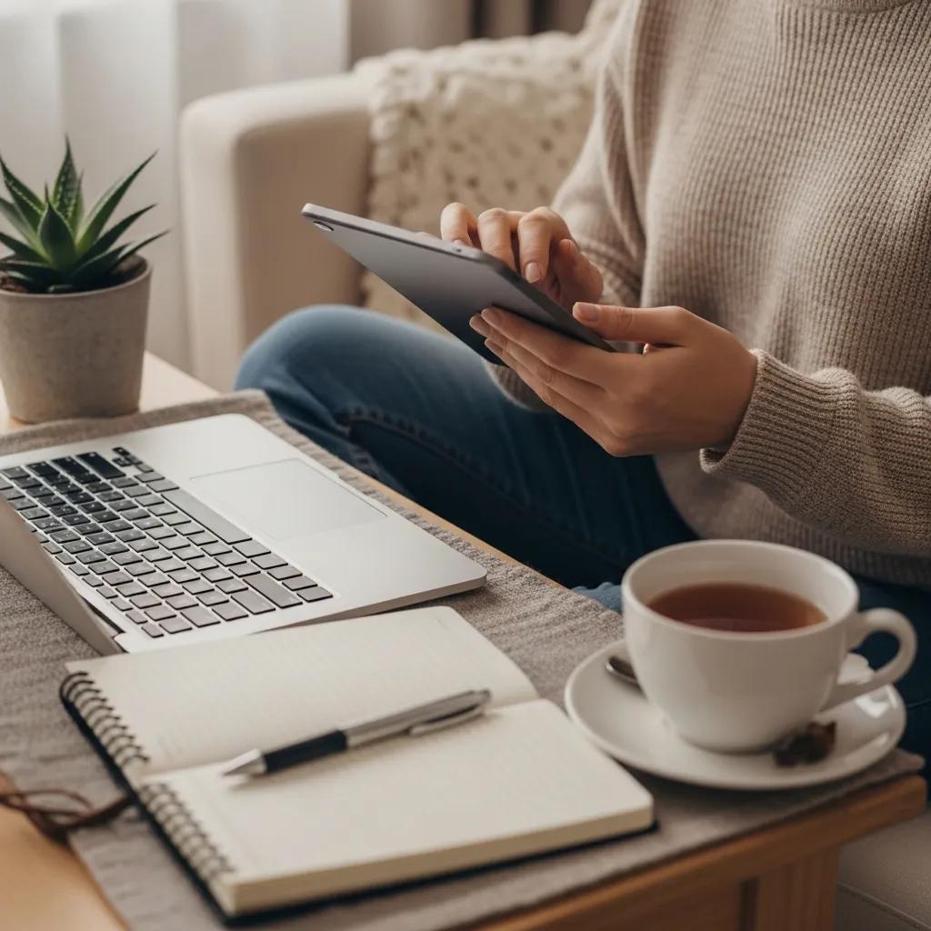 Individual searching for a qualified stress therapist online, representing the journey to find mental health support