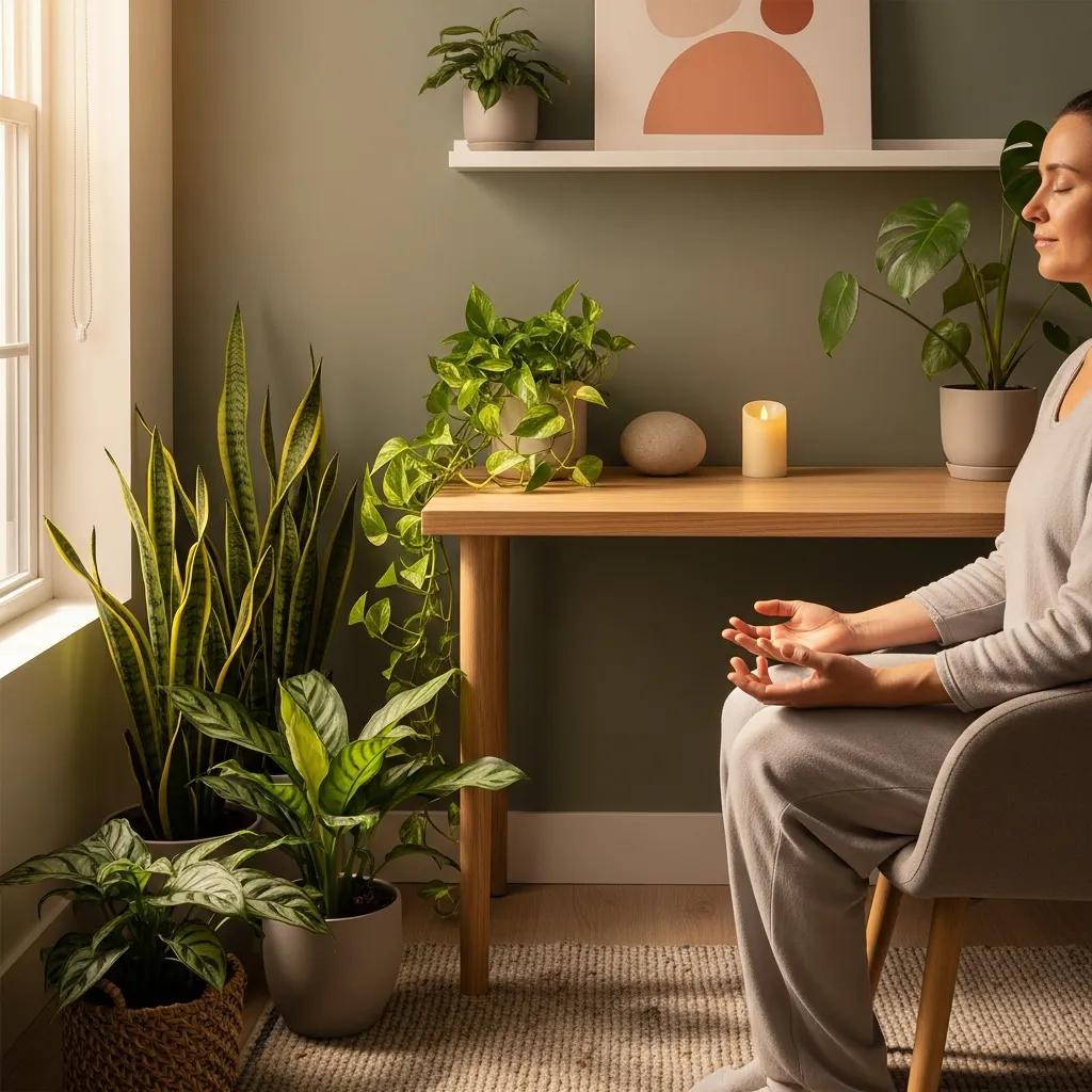 Mindfulness practice in a calming workspace to combat burnout
