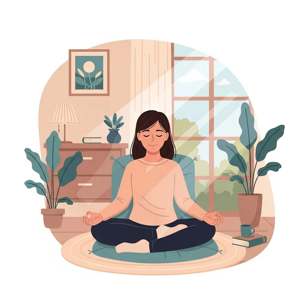 Person meditating in a tranquil environment, symbolizing stress management and mental well-being