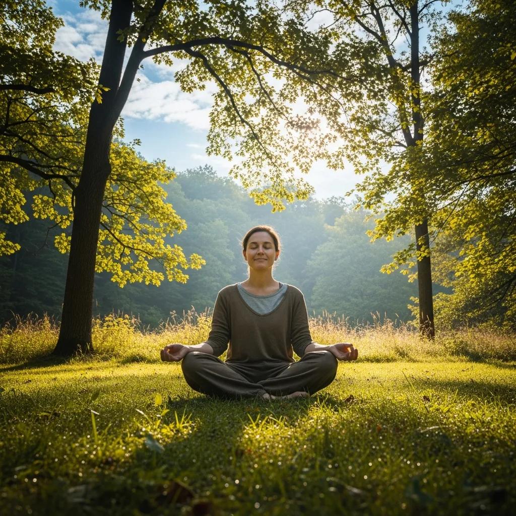 Person practicing mindfulness in nature, representing emotional balance and anger management