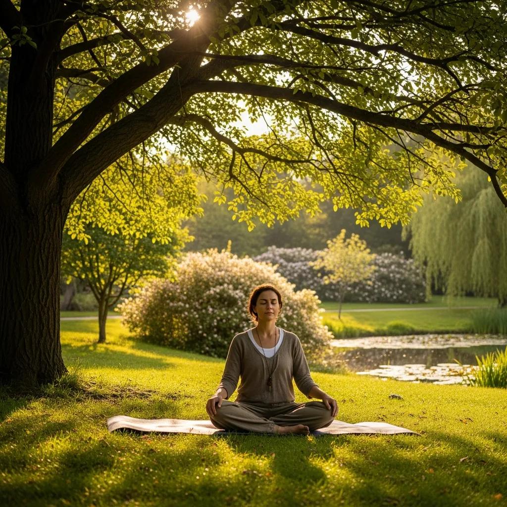 Person practicing mindfulness meditation in a peaceful park, highlighting mindfulness therapy