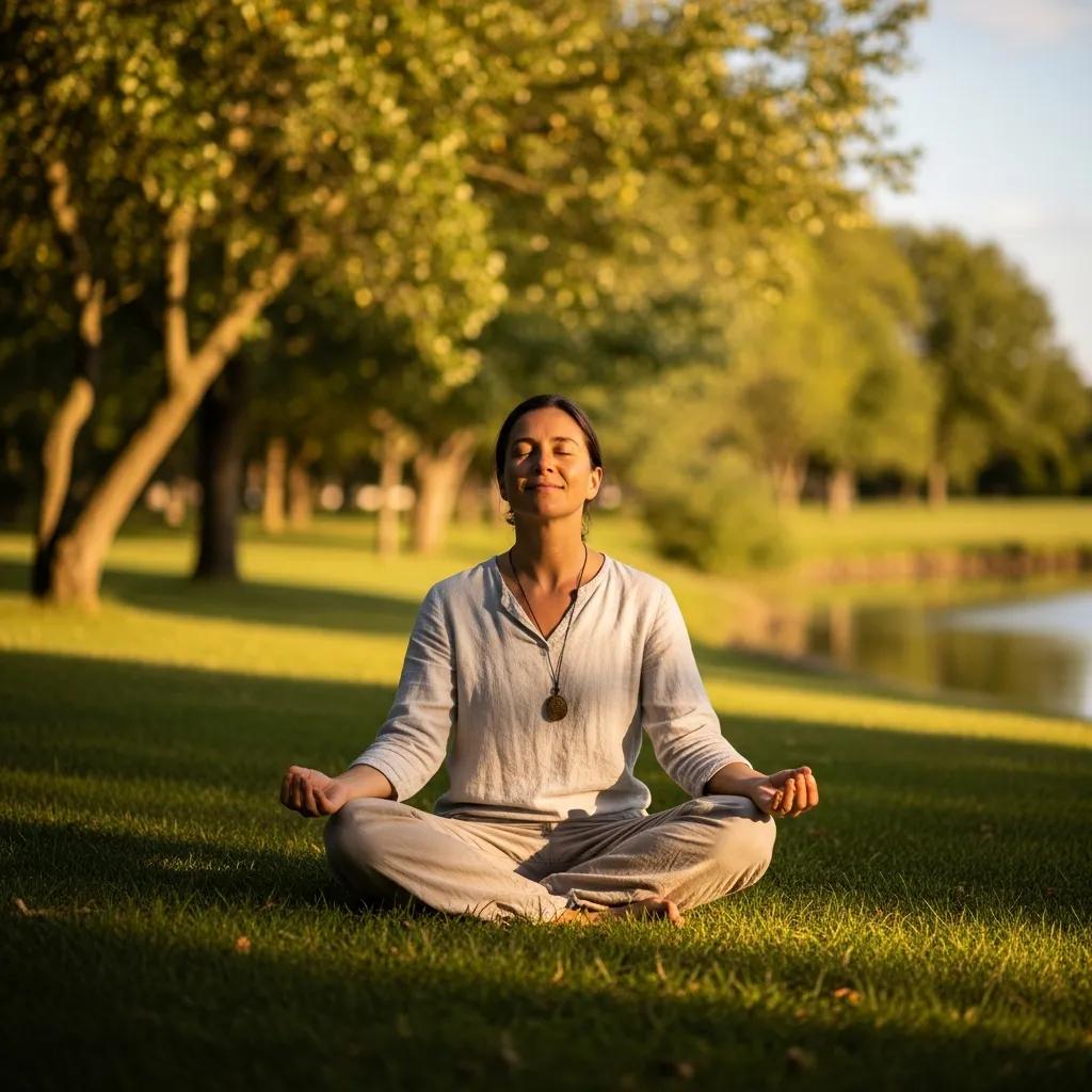 Person practicing mindfulness outdoors, representing stress management and relaxation techniques