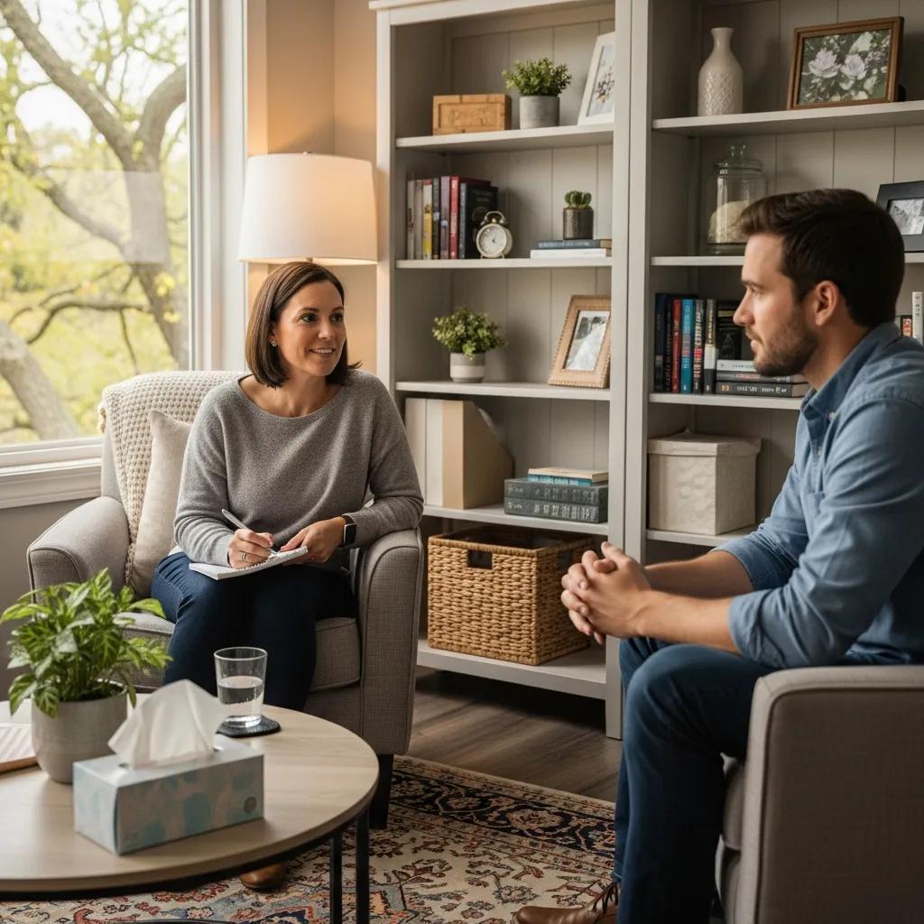 Therapist and client in a session, illustrating cognitive behavioral therapy for anxiety