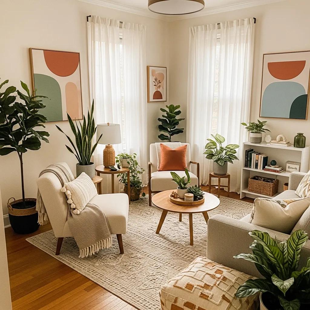 Therapy room designed for individuals with social anxiety, featuring calming decor and comfortable seating