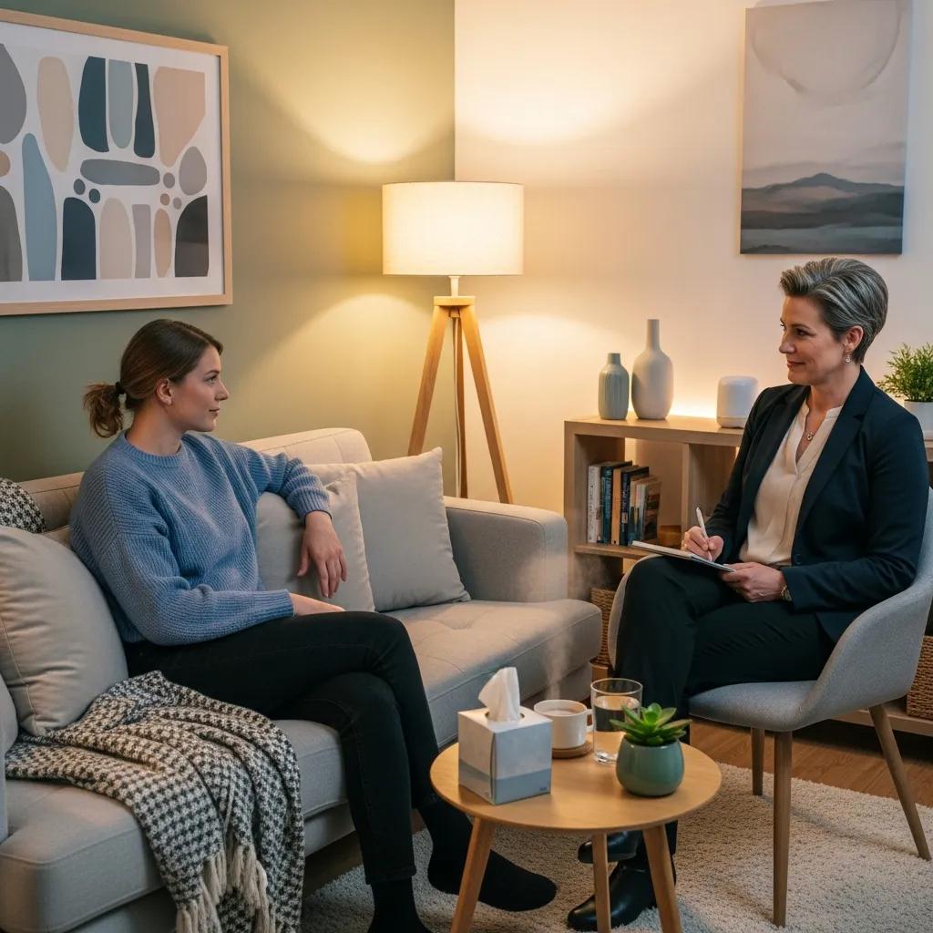 Therapy session for anger management with a therapist and client in a calming environment