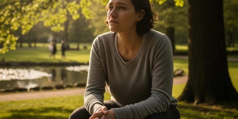 A person reflecting on grief in a serene environment, symbolizing emotional healing and understanding
