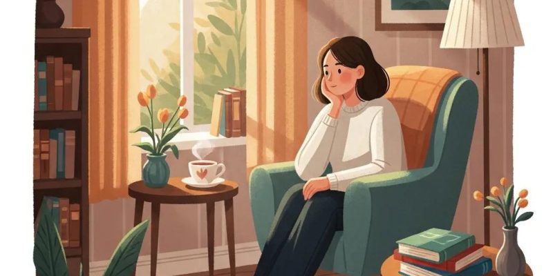 A serene room with a person reflecting on mental health, emphasizing the importance of recognizing depression signs