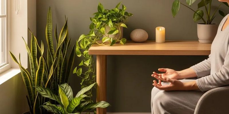 Mindfulness practice in a calming workspace to combat burnout