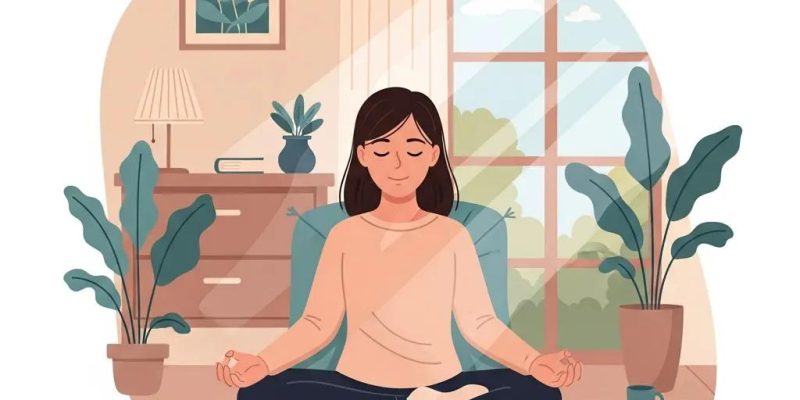 Person meditating in a tranquil environment, symbolizing stress management and mental well-being